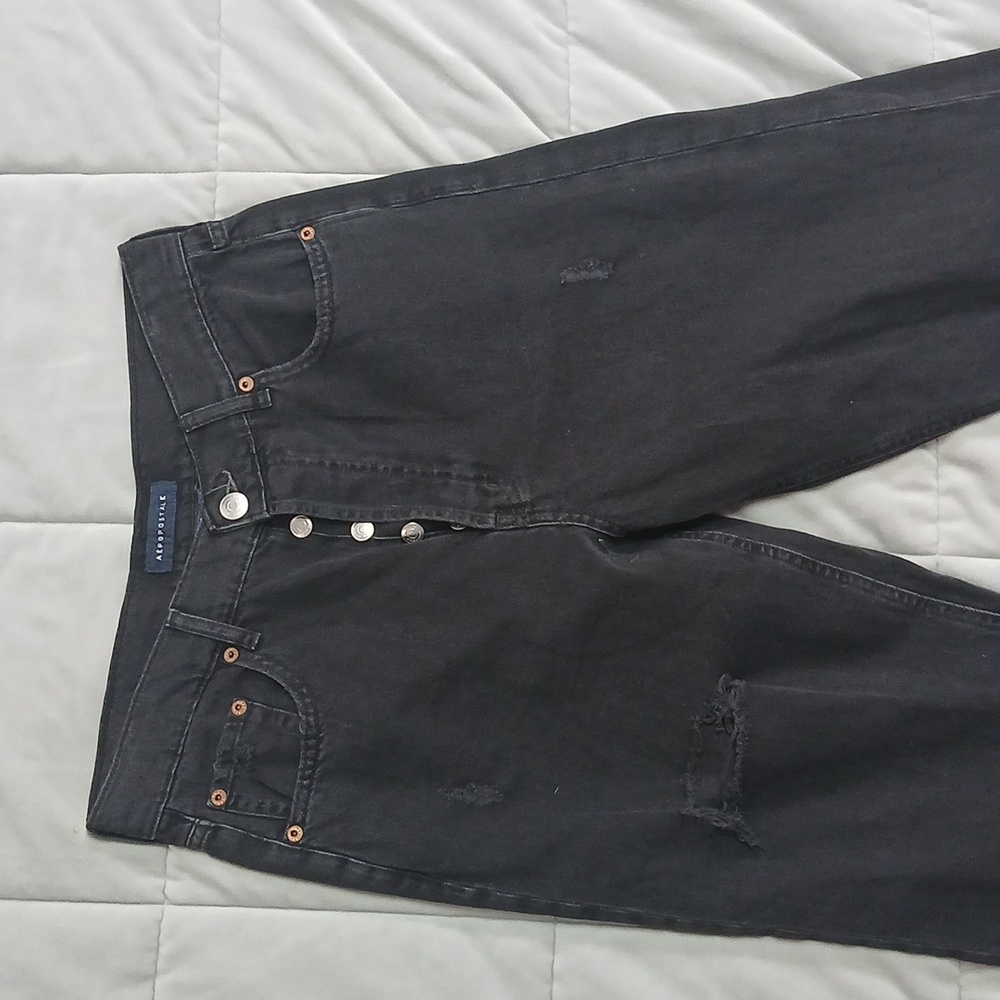 Aeropostale 90's Baggy Distressed Black  Jeans Size 10 Reg 1oo% Cotton - Picture 3 of 7